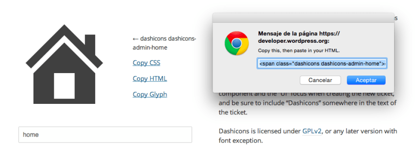 copiar html dashicon wordpress