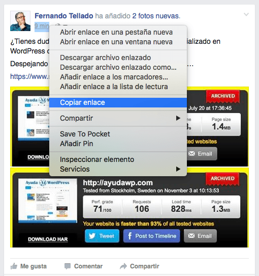 copiar enlace post facebook