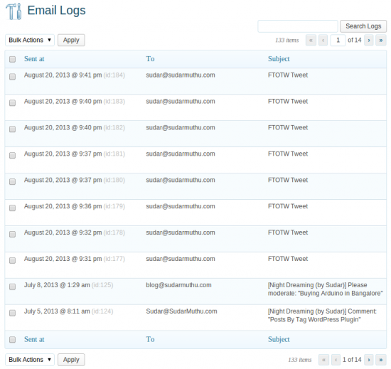 email logs WordPress