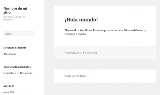 nuevo sitio WordPress recién creado
