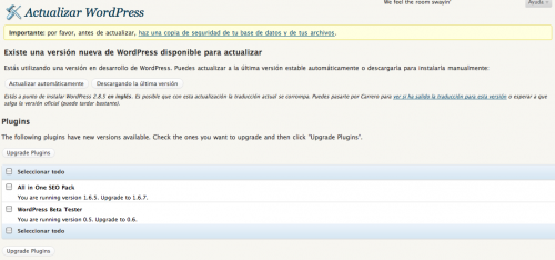 actualizar, también plugins