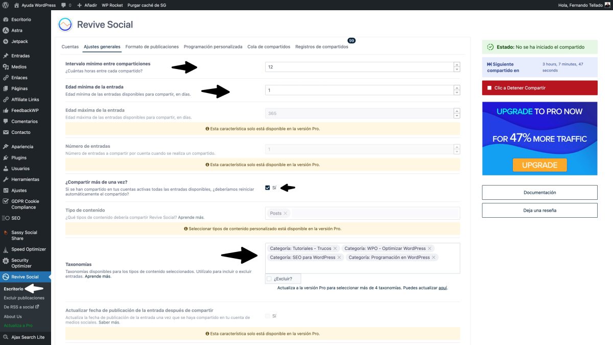 ajustes generales revive social plugin wordpress