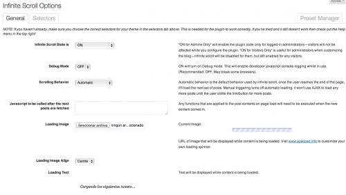 scroll infinito wordpress ajustes