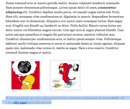 texto aviso y selección