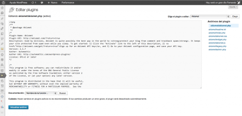 editor de ficheros interno wordpress