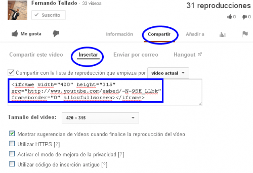 codigo iframe youtube para insertar en wordpress
