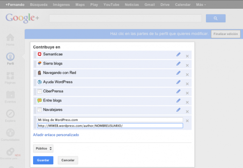 añadir url autor wordpress en google+