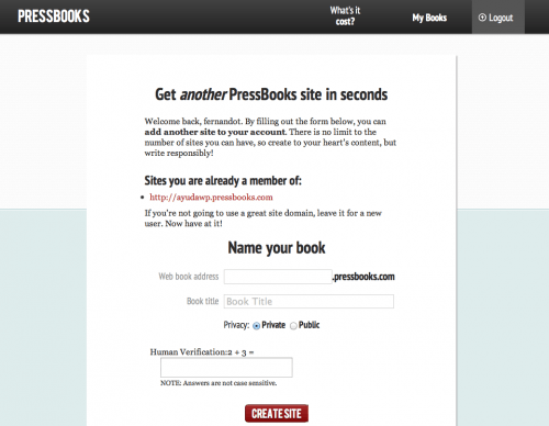 crear nuevo libro pressbooks