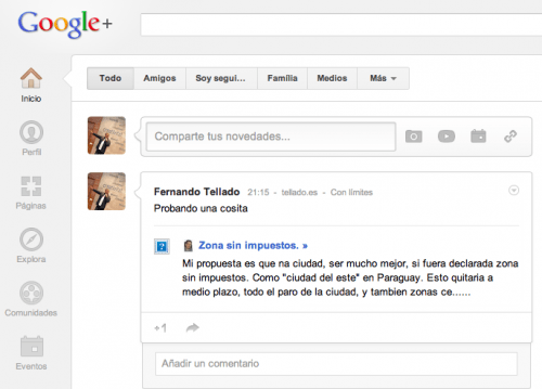 comentario de wordpress en google+