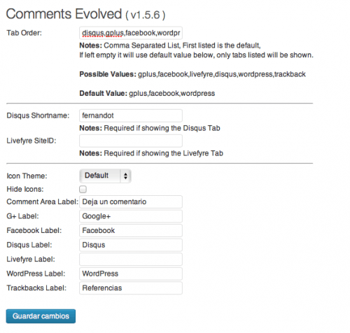 ajustes comments evolved