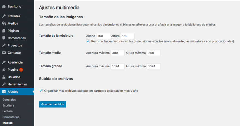 Ajustes subida archivos wordpress