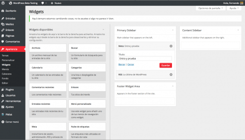 widgets wordpress 3.8