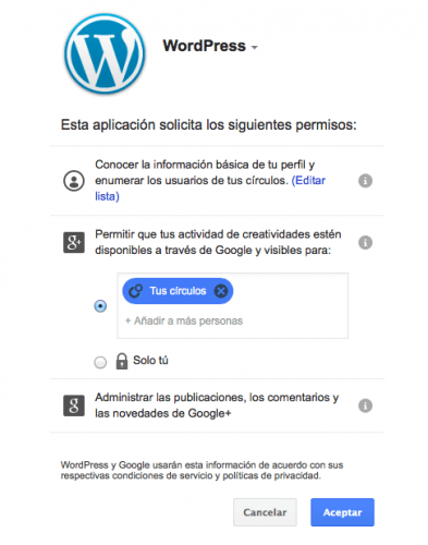 publicación automática wordpress google plus