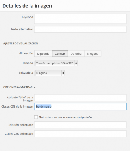 añadir clase css imagen wordpress 3.9