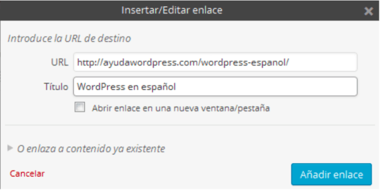 añadir enlace wordpress