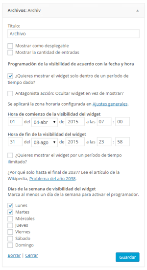 programar caducidad widgets