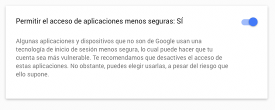 permitir uso aplicaciones menos seguras Gmail