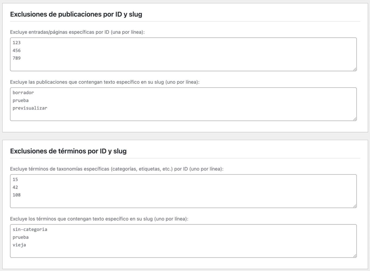 exclusiones personalizadas sitemap xml wordpress