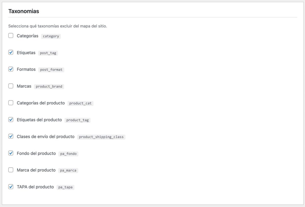 taxonomias a excluir del mapa del sitio wordpress