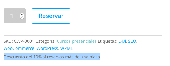 visualización mensaje descuentos en tienda woocommerce