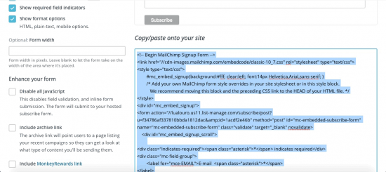 Código de MailChimp para Divi