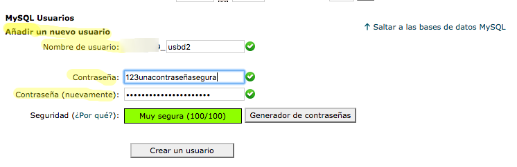 contraseña usuario base de datos WordPress