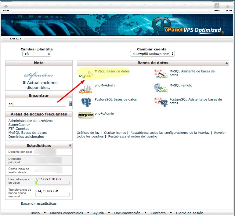 mysqul base de datos WordPress