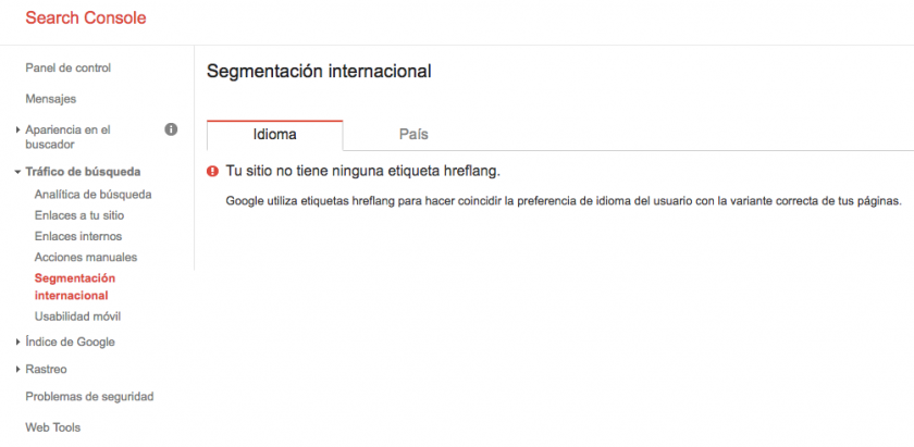 sin hreflang en search console google