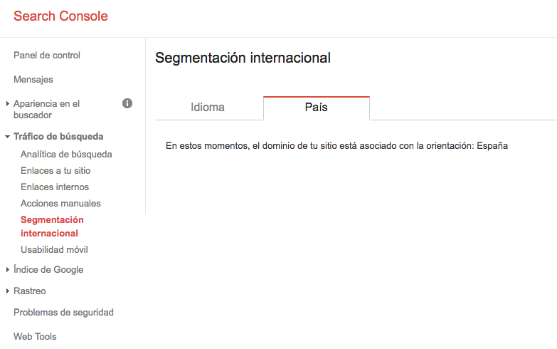 segmentación internacional google search console