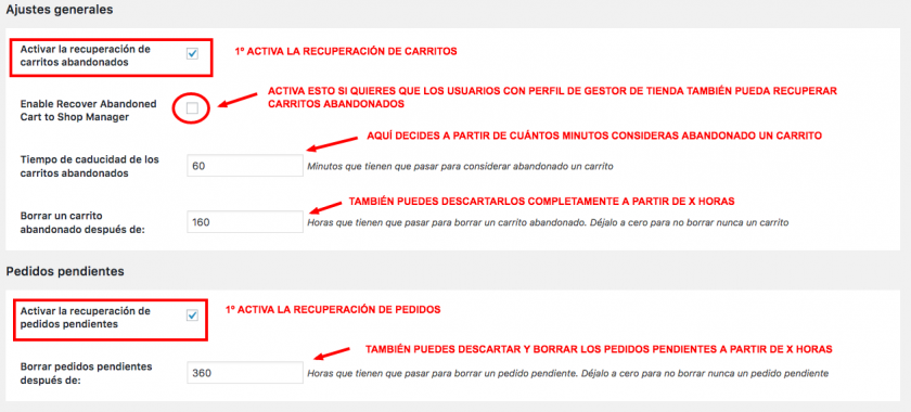 configurar recuperación de carritos abandonados en woocommerce