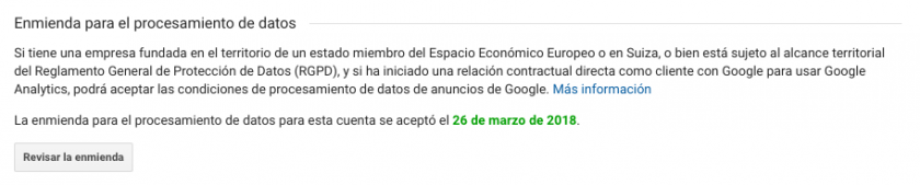 enmienda procesamiento datos google aceptada