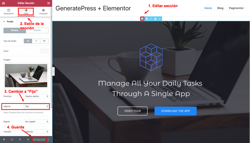 parallax en elementor