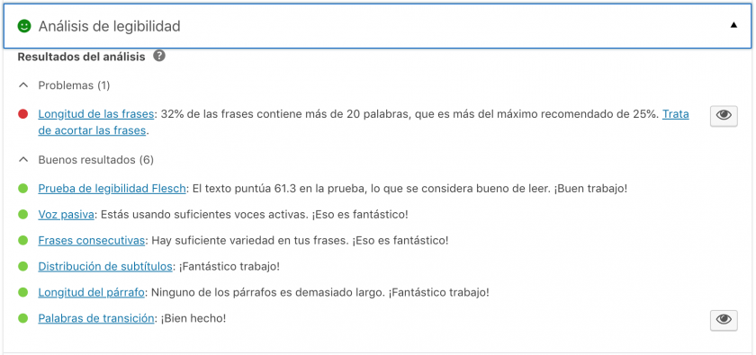 analisis de legibilidad de yoast seo en accion