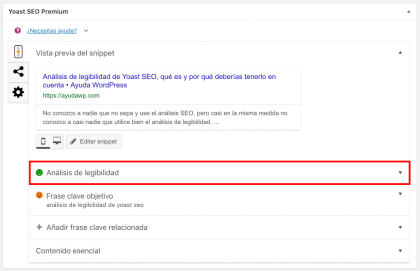 analisis de legibilidad de yoast seo en editor clasico