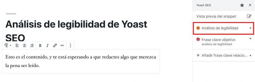 analisis de legibilidad de yoast seo en editor de bloques gutenberg