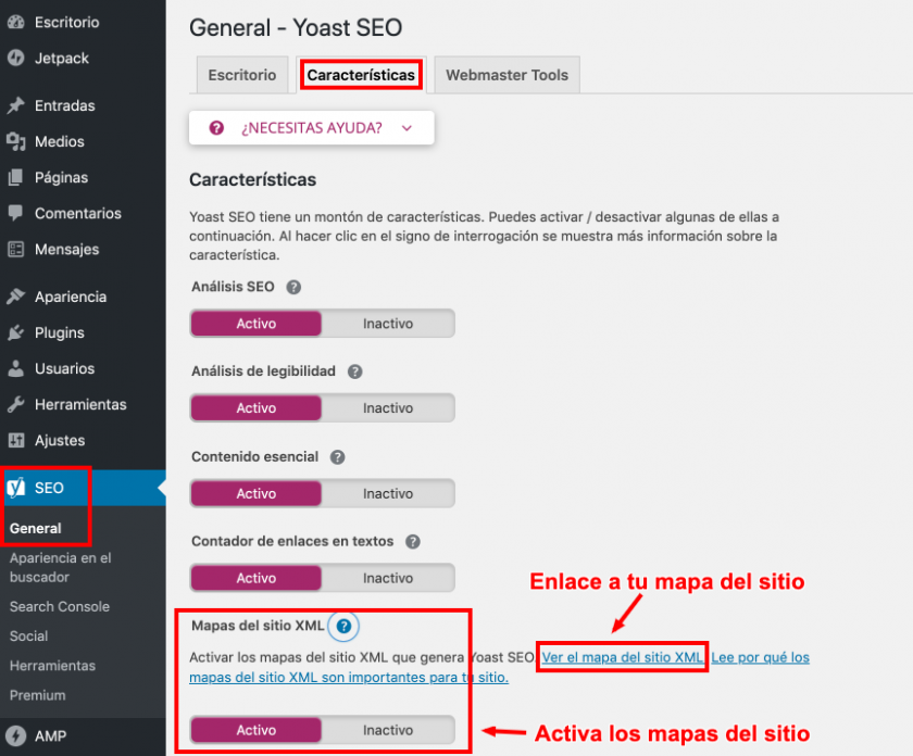 activar sitemap Yoast