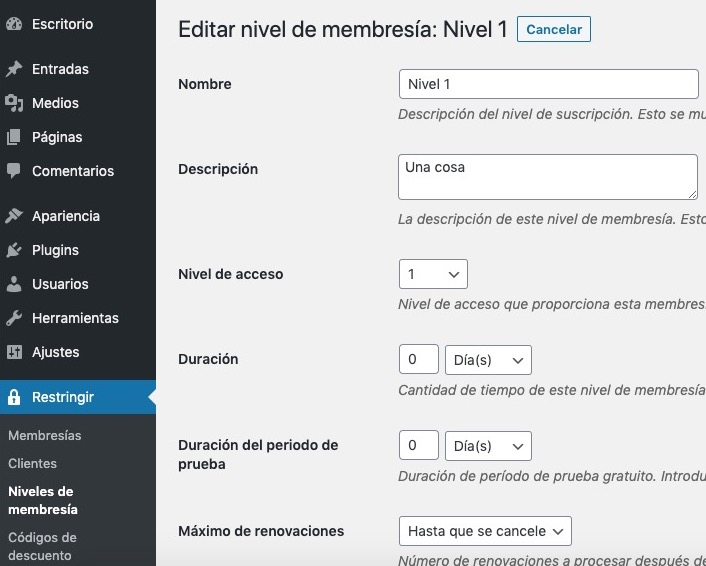 Niveles de membresía en Restrict Content Pro
