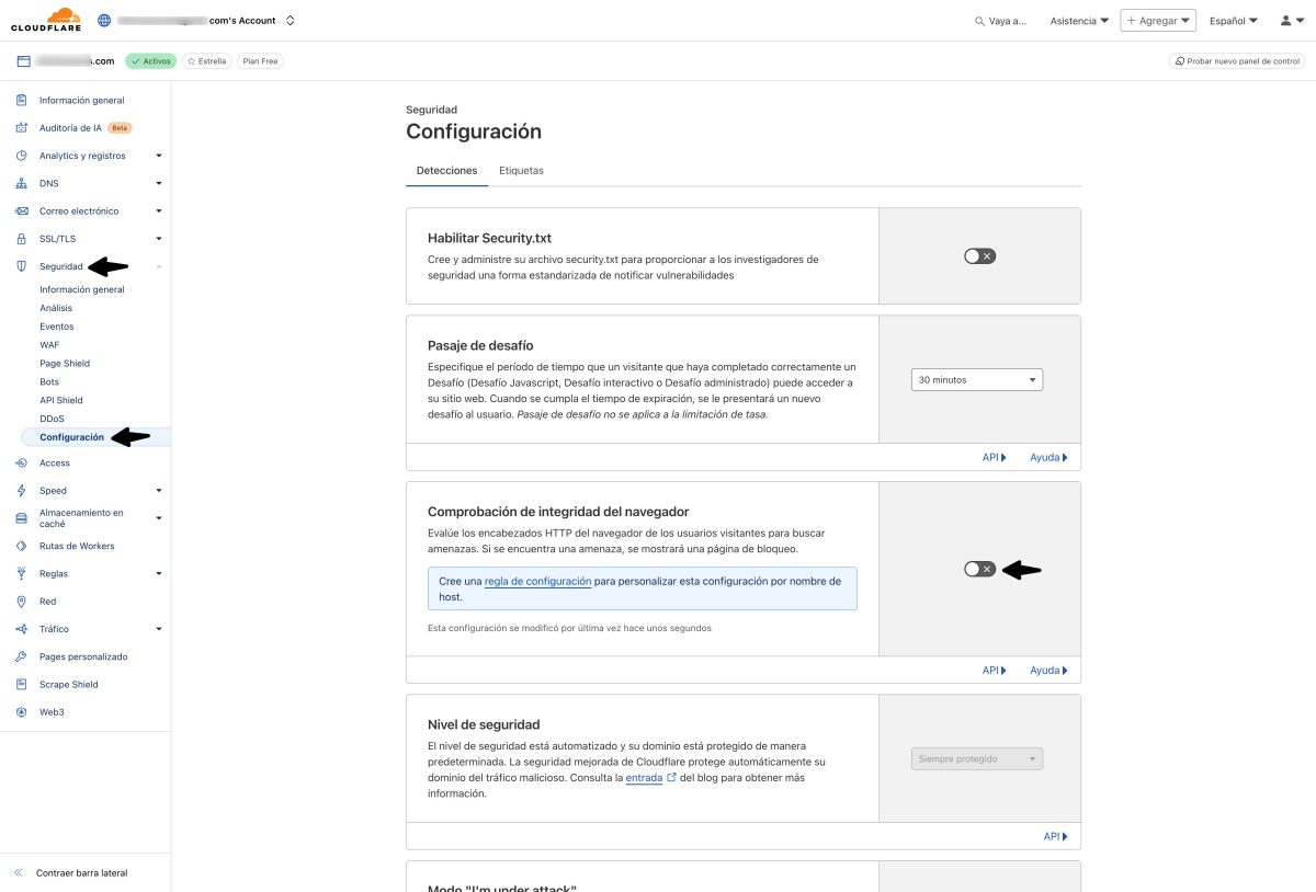 cloudflare seguridad comprobacion integridad navegador inactiva