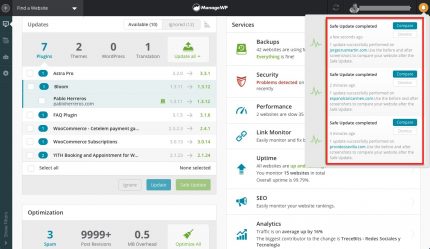 Avisos tras actualización segura managewp