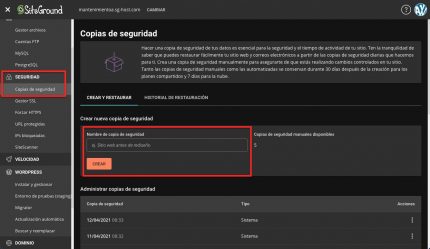 backups adicionales siteground