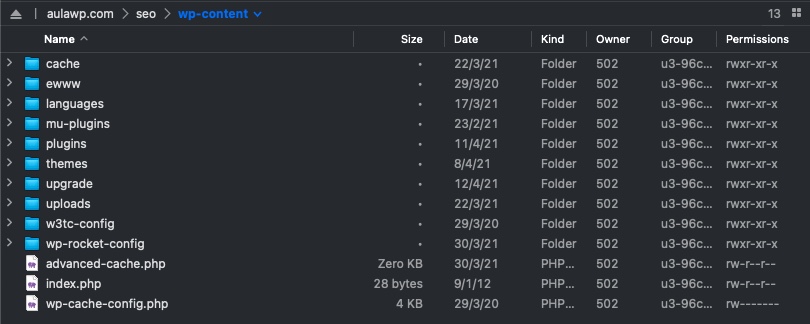 carpeta content WordPress con carpetas adicionales