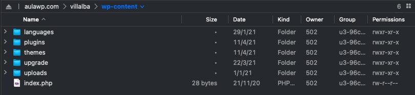 carpeta content WordPress