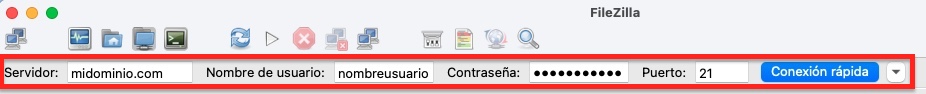 conexión rápida ftp filezilla