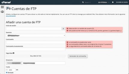 Crear FTP CPanel