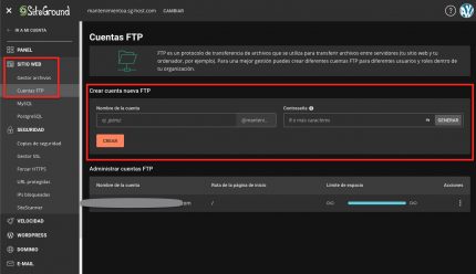 Crear FTP SiteGround