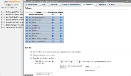 Exportación personalizada base datos phpmyadmin