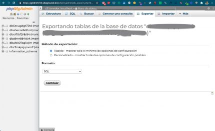 Exportación rápida base datos phpmyadmin