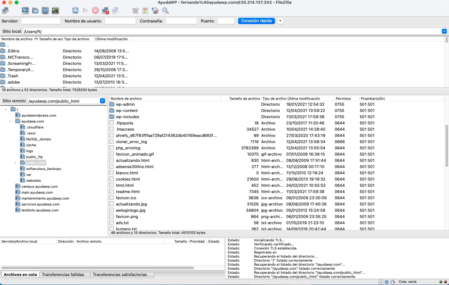 interfaz de usuario de filezilla ftp
