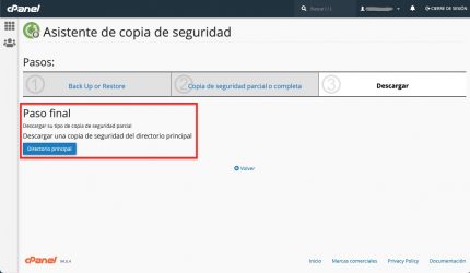 Descargar backup cpanel