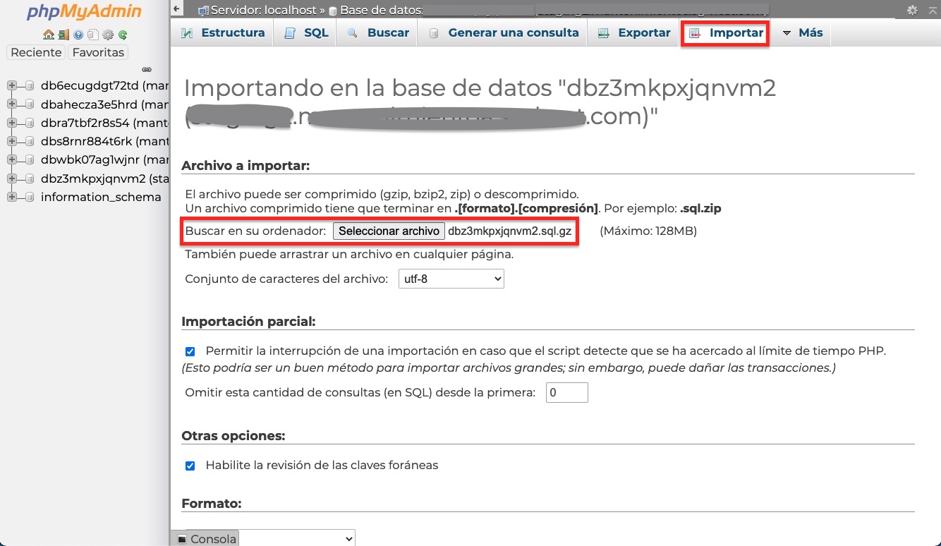 importar base datos WordPress phpmyadmin